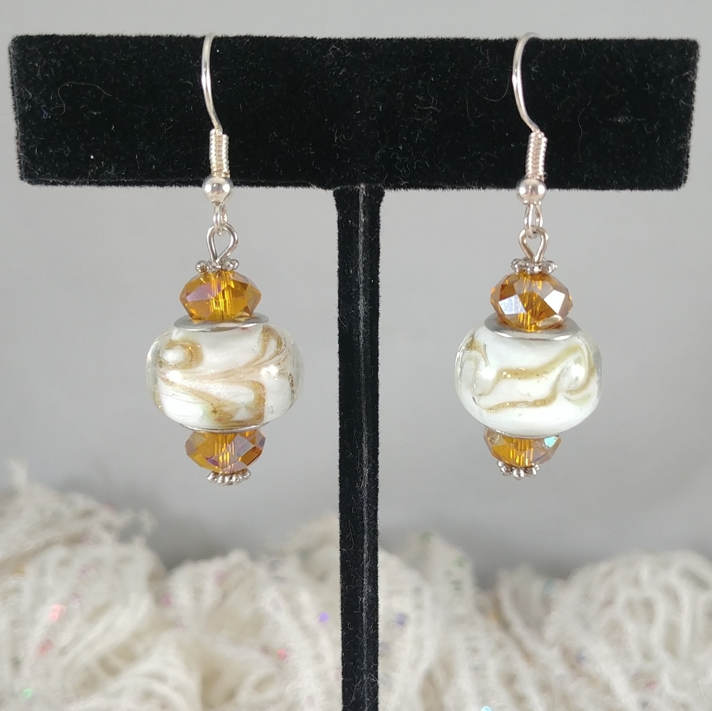 Amber Caramel Cream Beaded Earrings